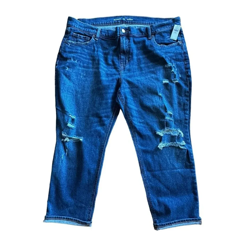 Old Navy Mid-Rise Boyfriend Distressed Cropped Jeans 18 Petite Plus Size